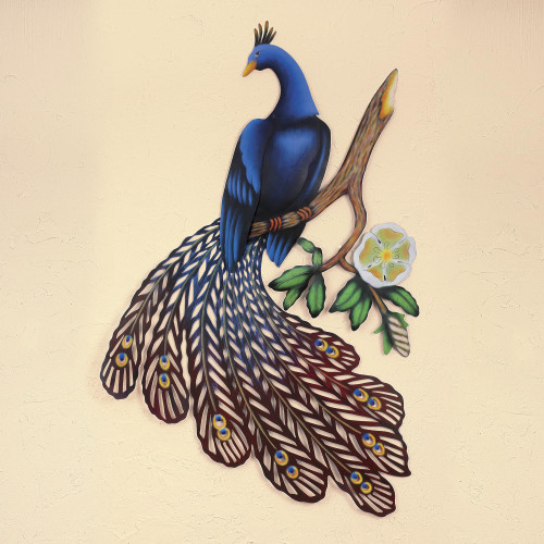 Unique Bird Wall Sculpture 'Sapphire Peacock'