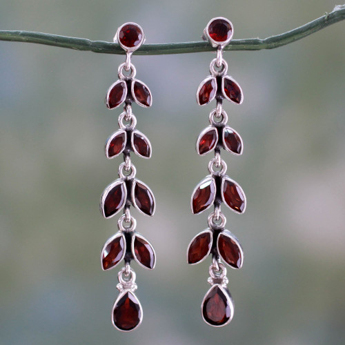 Fair Trade Jewelry Garnet Earrings India 'Crimson Leaves'