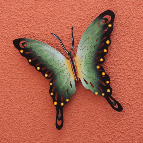 Collectible Green Butterfly Steel Wall Sculpture Mexico 'Soul of Fortune'