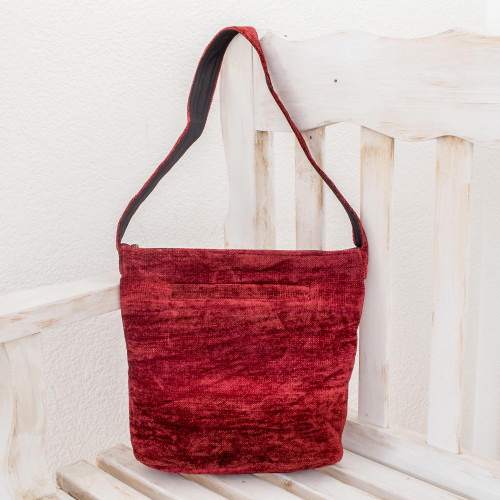 Handcrafted Bamboo Chenille Shoulder Bag 'Love'