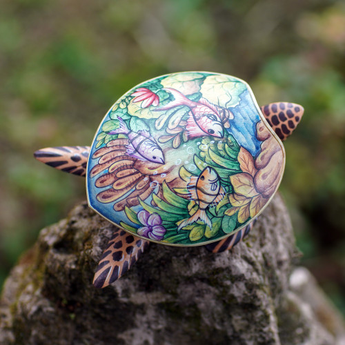 Hand Crafted Wood Jewelry Box 'Sea Turtle'