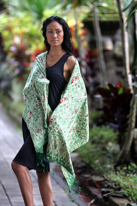 Handcrafted Indonesian Batik Silk Shawl 'Bogor Lady'