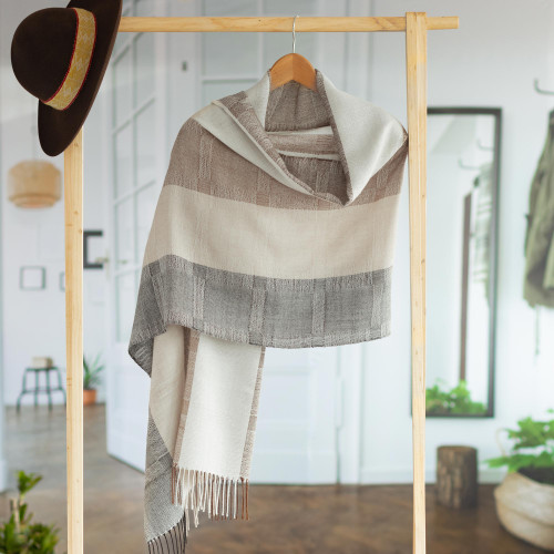 Unique Fine Alpaca Wool Neutral Color Shawl 'Quiet Atacama'