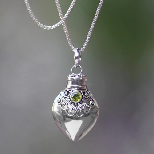 Sterling Silver and Peridot  Locket Necklace 'Precious Bali'