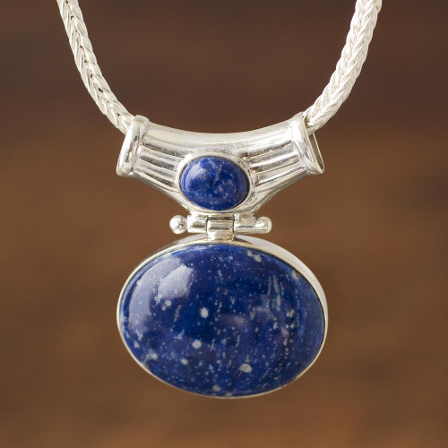Unique Sterling and Lapis Lazuli Pendant Necklace 'Pacific Wisdom'