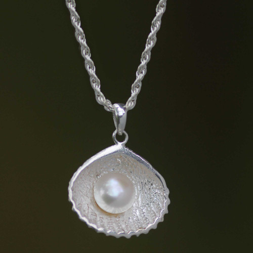 Hand Made Pearl and Sterling Silver Pendant Necklace 'Oyster Secrets'