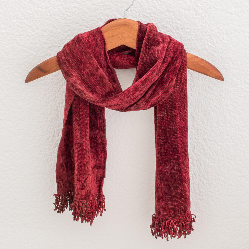 Rayon and Cotton Blend Scarf 'Scarlet Dreamer'