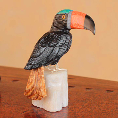 Gemstone Bird Sculpture from Peru 'Colorful Toucan'