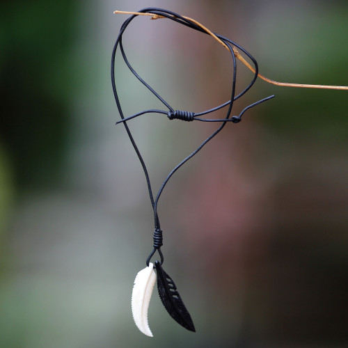 Men's Unique Bone Pendant Necklace 'Totem Feathers'