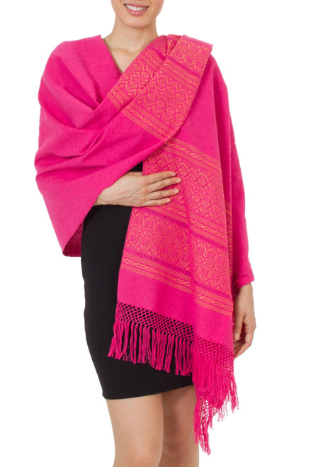 Unique Hot Pink Cotton Patterned Shawl Handwoven in Mexico 'Hot Pink  Zapotec Treasures'