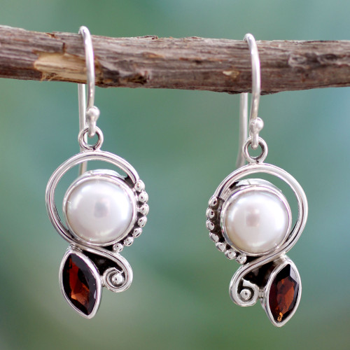 Pearl Garnet Earrings in Sterling Silver Jewelry 'Sublime Romance'