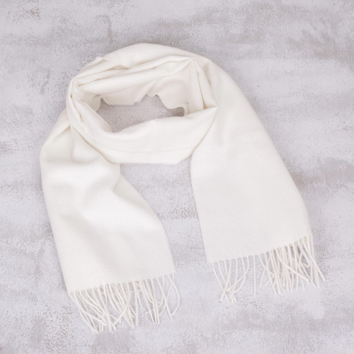 Unique Alpaca Wool Solid Scarf 'Frothy White'