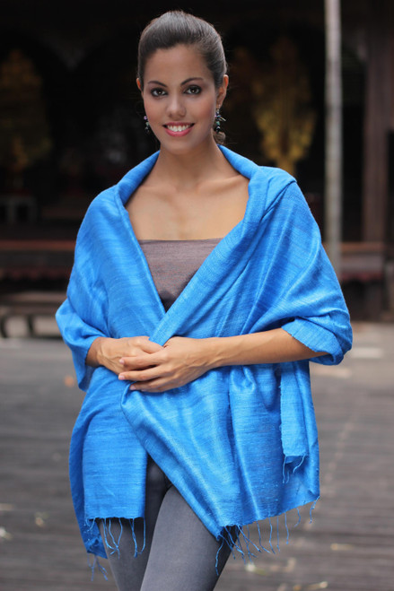 Handcrafted Silk Shawl 'Blue Treasure'