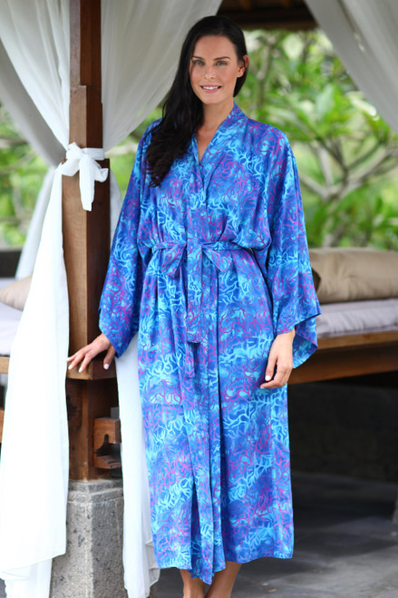 Handcrafted Batik Robe from Indonesia 'Ocean Symphony'