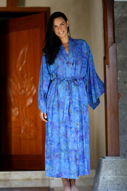 Floral Patterned Robe 'Blue Anemone'