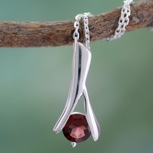 Hand Crafted Sterling Silver and Garnet Pendant Necklace 'Silver Flare'