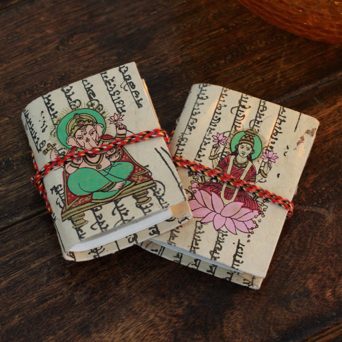 Handmade paper journals Pair 'Lakshmi and Ganesha'