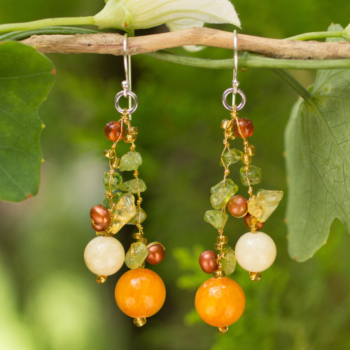 Pearl Peridot Quartz Cluster Earrings 'Citrus Party'