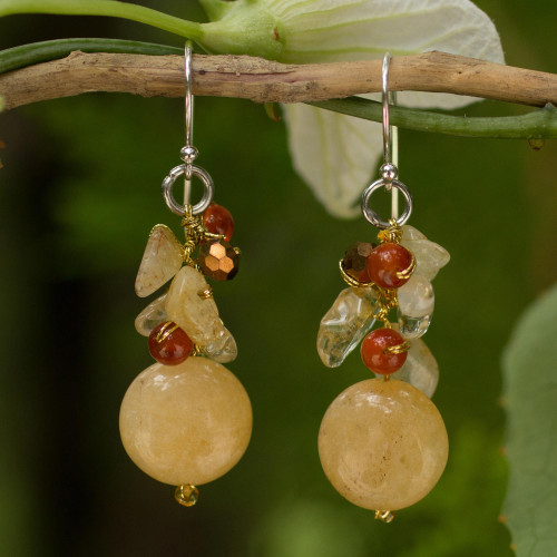 Quartz Carnelian Citrine Cluster Earrings 'Yellow Rose'