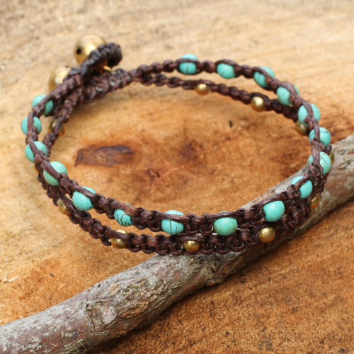 Brass Bracelet Turquoise-color Gems Braided Jewelry 'Aqua Boho Chic'