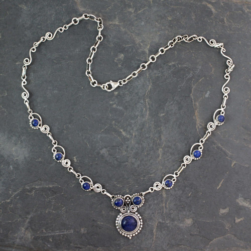 Indian Sterling Silver and Lapis Lazuli Necklace 'Meerut Magic'