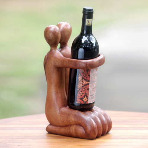 Balinese Hand Carved Romantic Wine Bottle Holder 'Gift of Love'