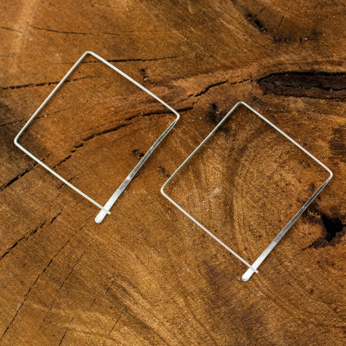 Artisan Crafted Sterling Silver Earrings 'Minimalist Square'