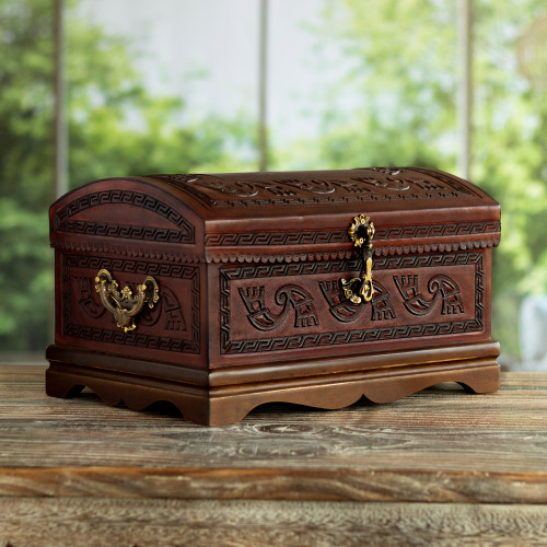 Dark Brown Leather Jewelry Chest from Peru 'Dark Inca Sea'