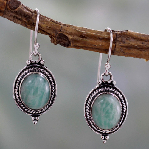 Handcrafted Indian Earrings with Amazonite 'Jungle Charm'