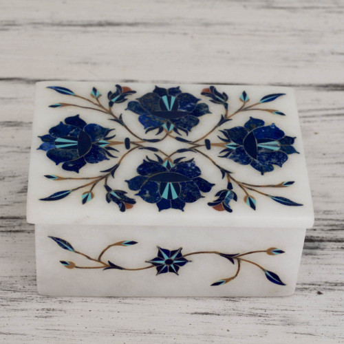 Handcrafted Marble Inlay Jewelry Box 'Blue Muse'