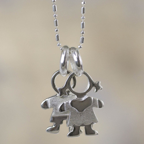 Little Boy and Girl Charm Handcrafted Silver Necklace 'Love of My Life'