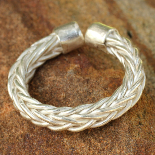 Thai Braided Sterling Silver Wrap Ring 'Woven Wheat'