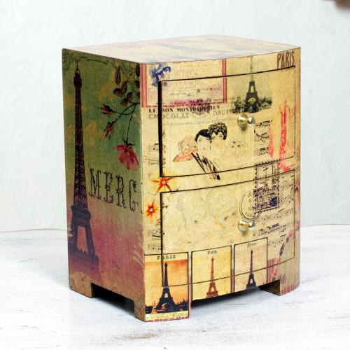 Artisan Crafted Wood Decoupage Jewelry Chest 'Carlota's Secret'