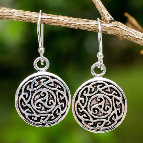 Free Trade Celtic Motif Round Silver Earrings from Thailand 'Sister Goddess'
