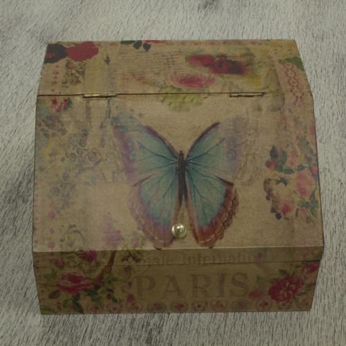 Floral Decoupage Box with Butterflies and Hidden Drawer 'Butterfly Enchantment'