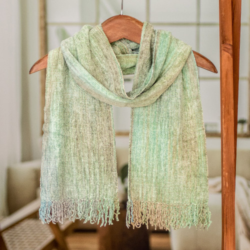 Maya Backstrap Handwoven Aqua Chenille Scarf 'Aqua Mist'