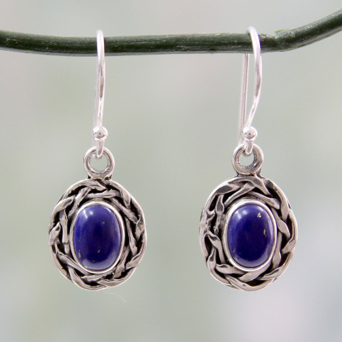 Dangle Earrings Featuring Lapis Lazuli and 925 Silver 'Indian Basket'