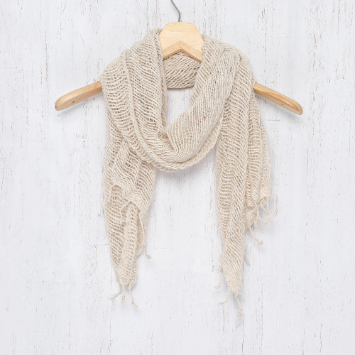 Natural Cotton Hand Woven Shawl Wrap from Thailand 'Breeze of Nature'