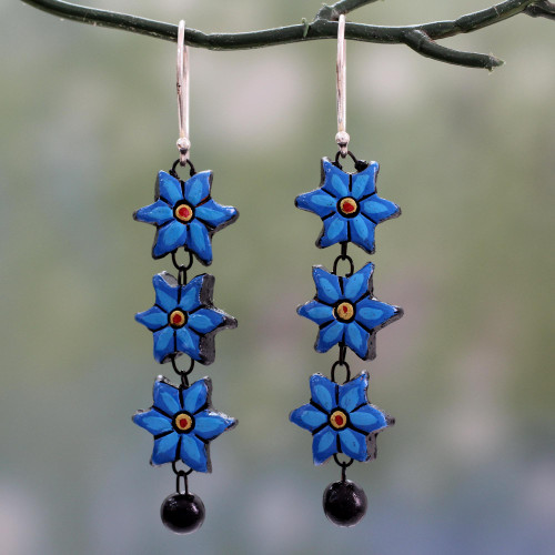 Long Floral Dangle Earrings Handmade from Ceramic 'Daffodils'