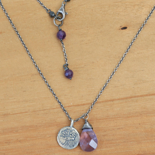 Sterling Silver Buddhism Banyan Tree Necklace with Amethyst 'Inspiring Banyan Tree'