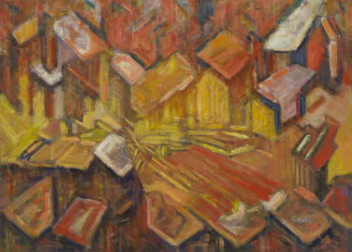 Abstract Brazilian Cityscape Painting in Warm Colors 'Metropolis'