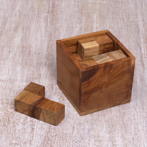 Artisan Crafted Upcycled Teakwood Puzzle from Java 'Magic Box'