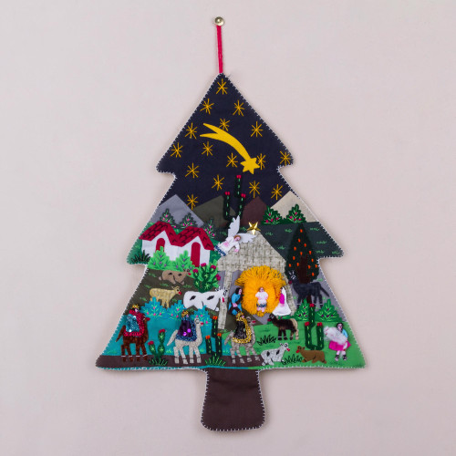 Handcrafted Andean Christmas Pine Tree Applique Wall Hanging 'Andean Christmas Pine'