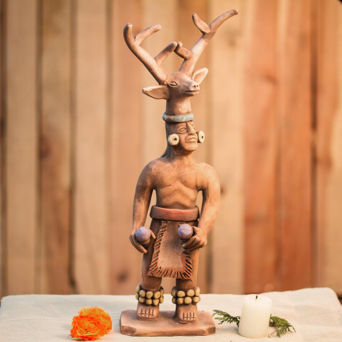 Yaqui Deer Dancer Ceramic Sculpture from Mexico 'Yaqui Dance of the Deer'