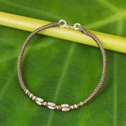 950 Silver Accent Wristband Bracelet from Thailand 'Bamboo Bracelet in Taupe'