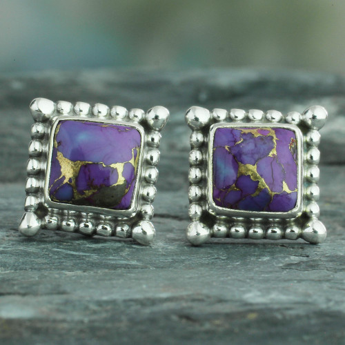 Composite Purple Turquoise Earrings Handmade in India 'Magical Purple'