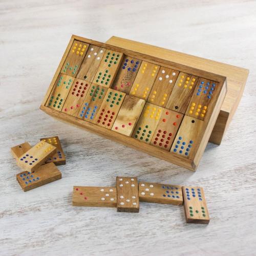 Colorful Rain Tree Wood Domino Set Game from Thailand 'Colorful Dominoes'