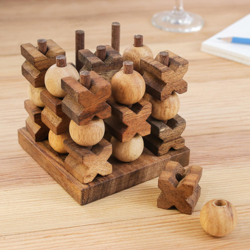 Hand Made Wood Game Tic Tac Toe from Thailand '3D Tic Tac Toe'
