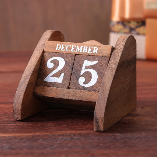 Hand Made Wood Decorative Desk Calendar from Thailand 'Time Catcher'