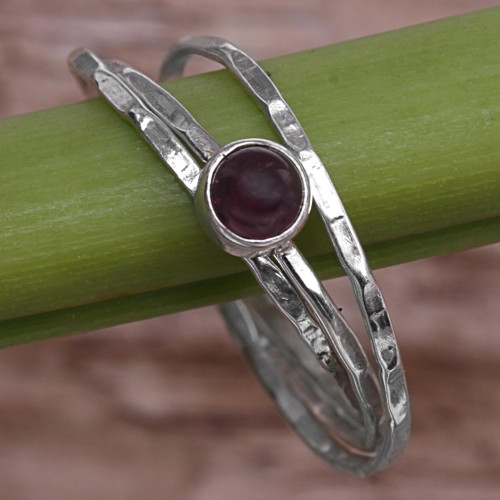 Garnet and Sterling Silver Solitaire Ring from Indonesia 'Magical Essence in Red'